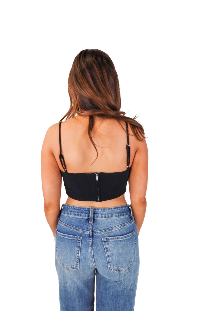 nbd black corset top (s; retail $138)
