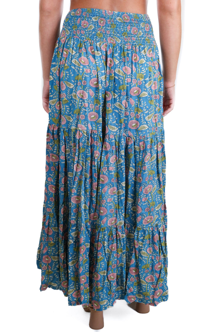 Natural Life sky blue/pink/green floral midi skirt (S)