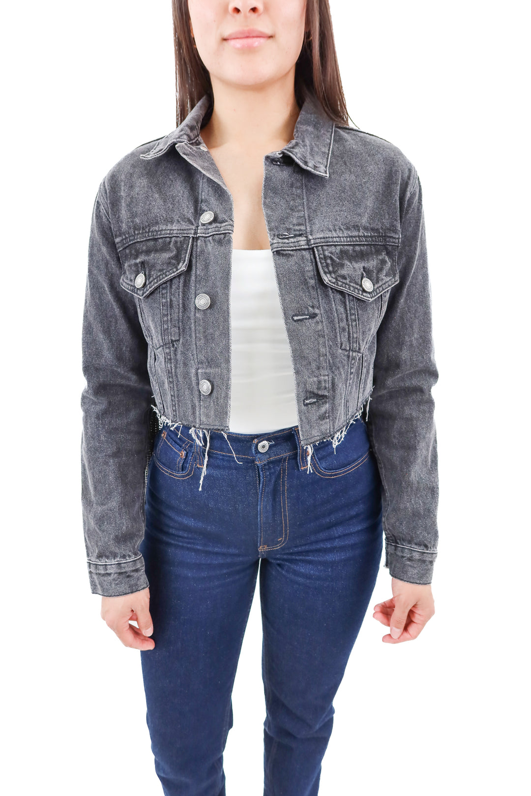 daniel diamond black denim and crystal fringe cropped jacket (0; retail $275)