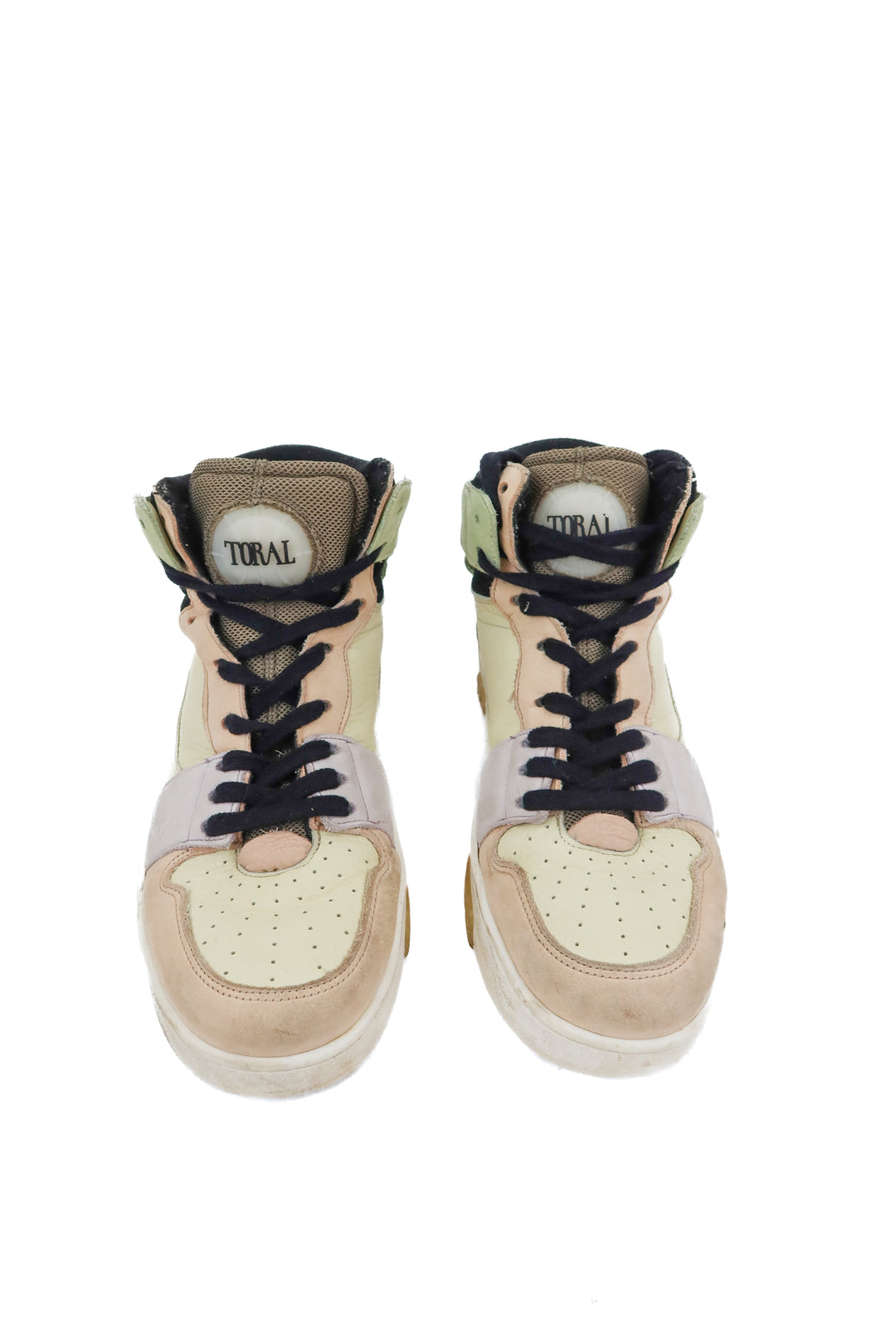 toral mixed leather color block high top sneakers (8; retail $210)