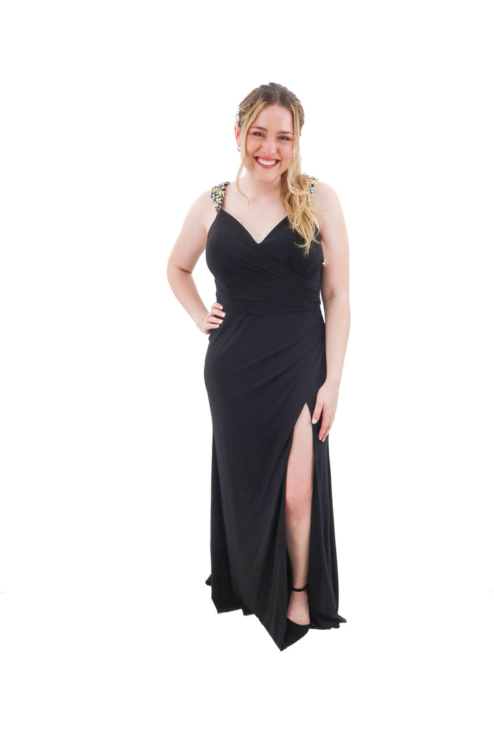 mac duggal black maxi dress with sequin straps NWT (10; retail $698)