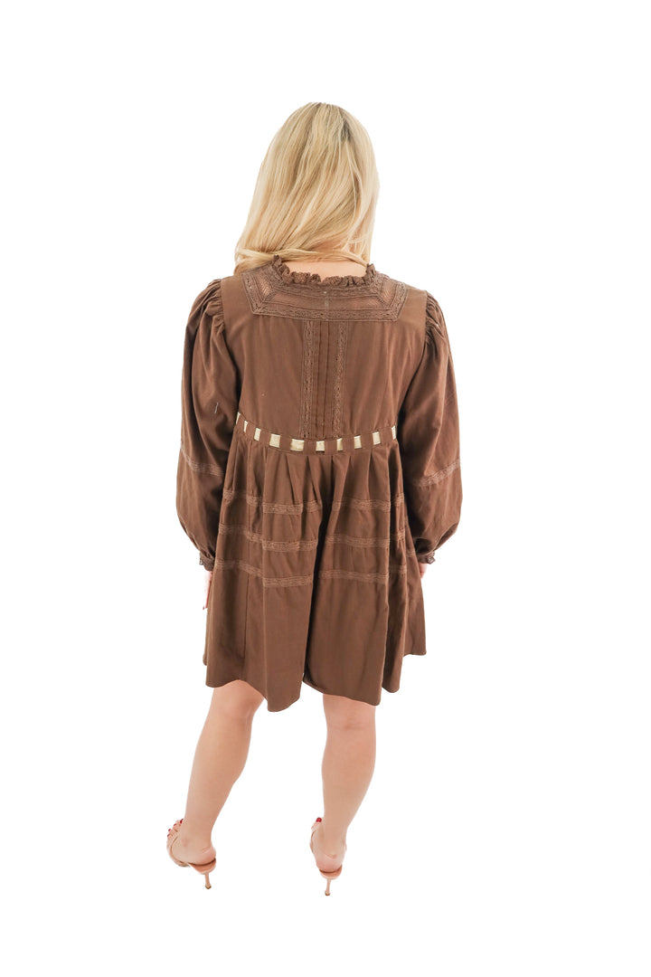 Free People brown and cream velvet bow dress NWT (XS; retail $168)