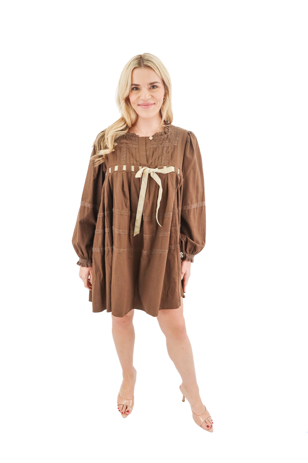 Free People brown and cream velvet bow dress NWT (XS; retail $168)