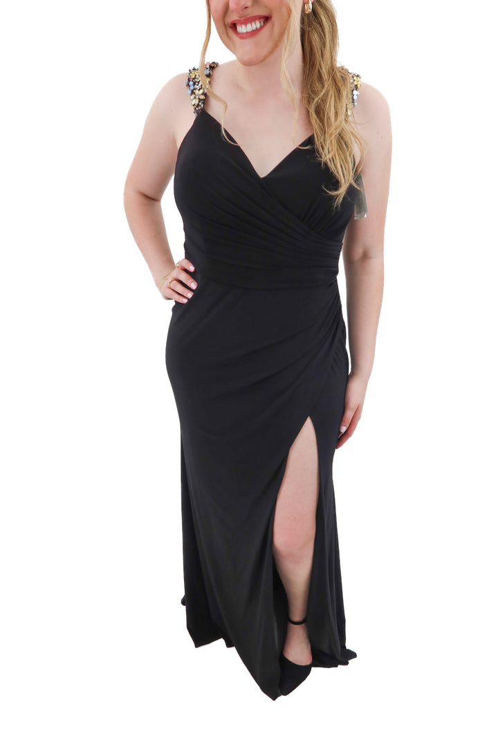 mac duggal black maxi dress with sequin straps NWT (10; retail $698)
