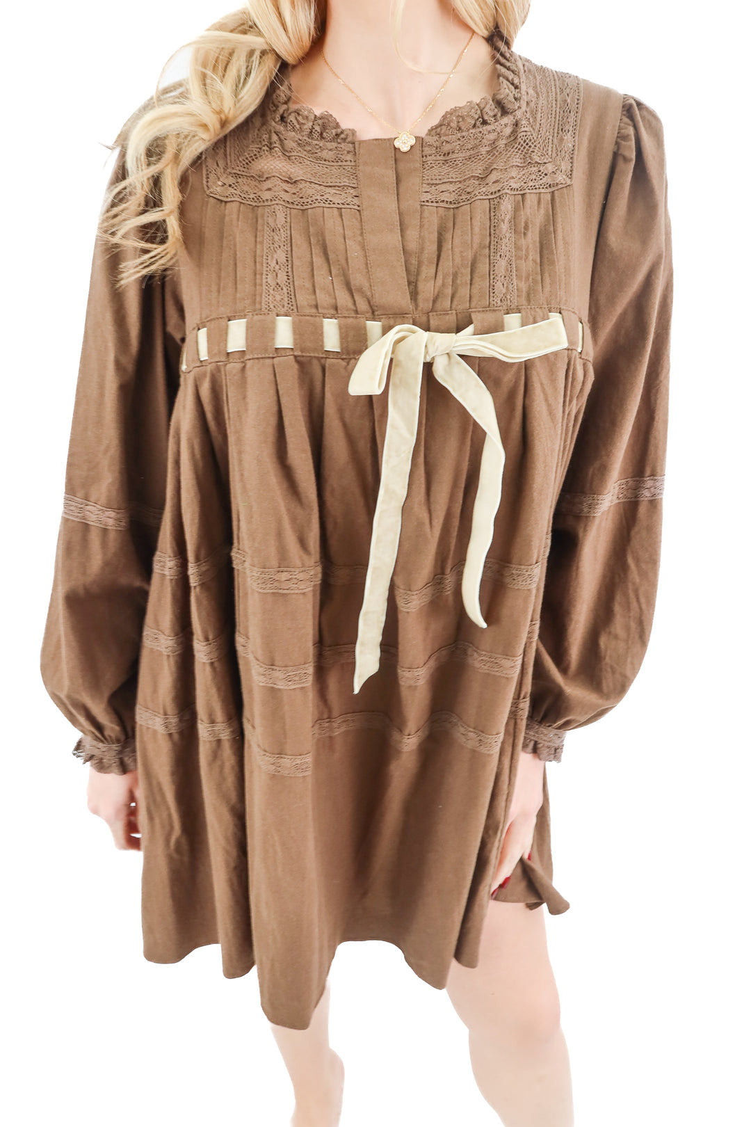 Free People brown and cream velvet bow dress NWT (XS; retail $168)