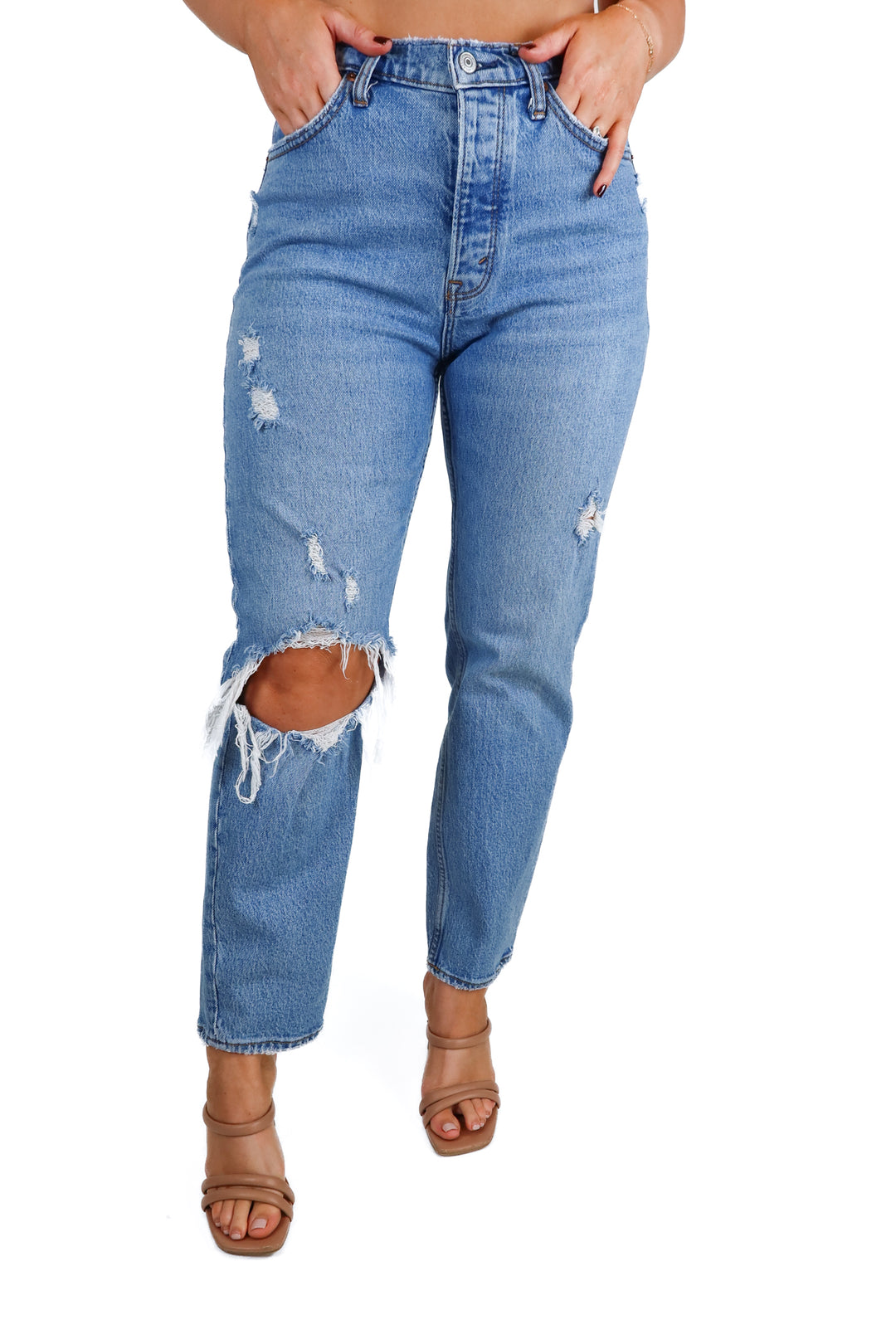 Abercrombie The Dad High Rise Distressed Jeans (27/4S; retail $90)