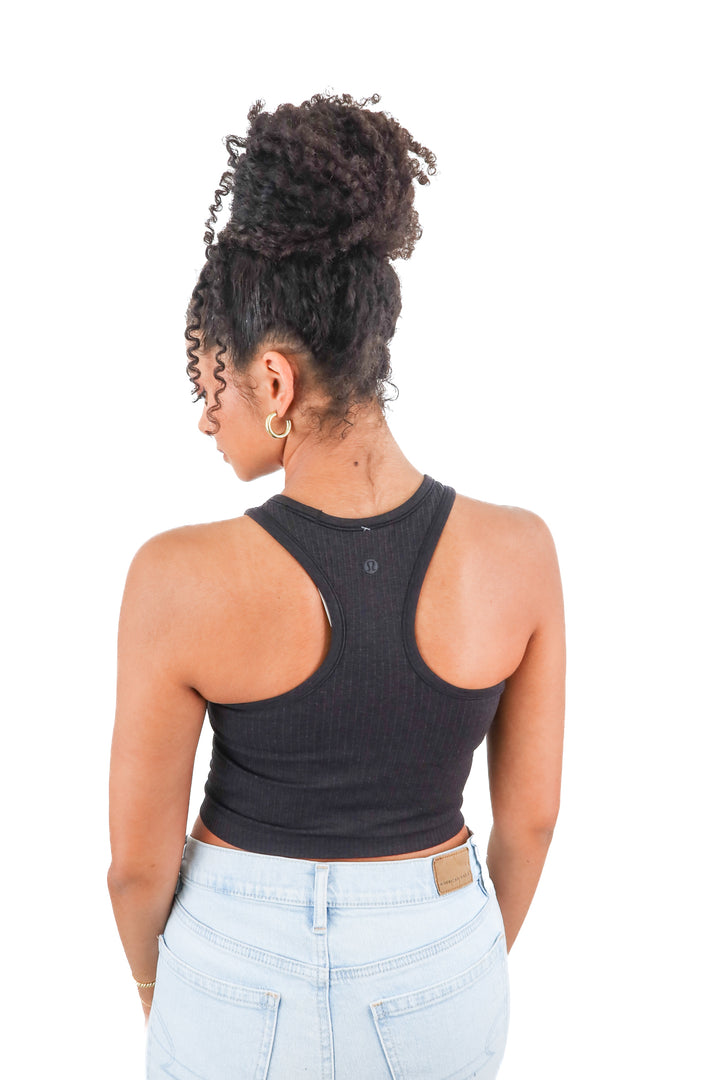 lululemon black ribbed tank top (4; retail $39)