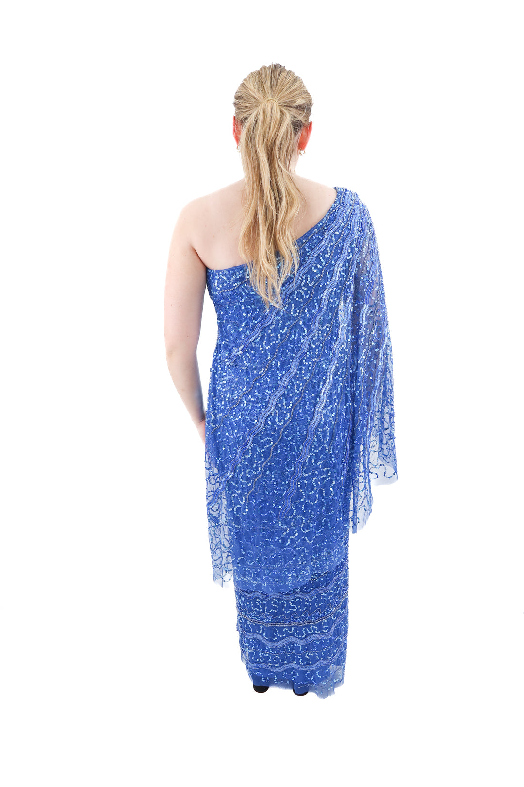 adrianna papell blue sequin one shoulder dress NWT (10; retail $350)
