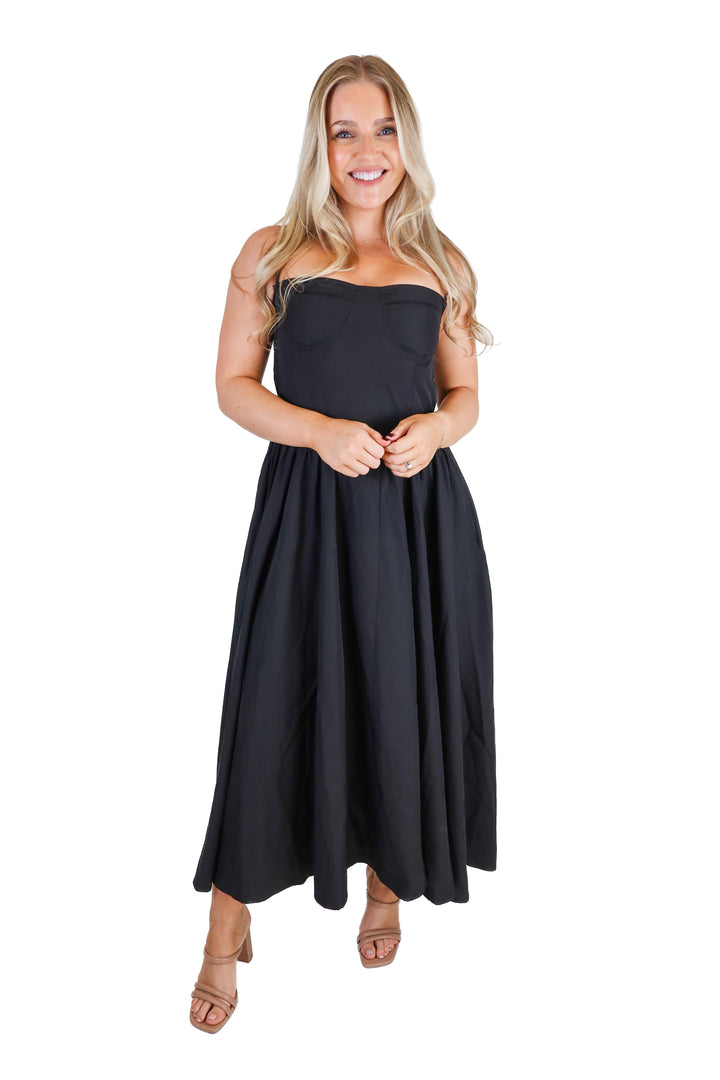 Black Corset Skater Midi Dress (M)