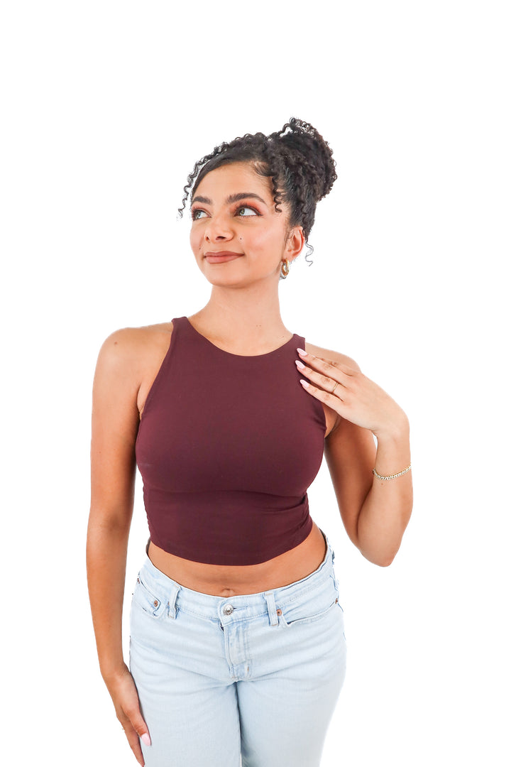 Lululemon burgundy highneck crop tank (6)