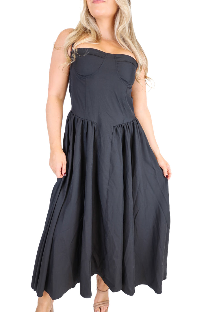 Black Corset Skater Midi Dress (M)