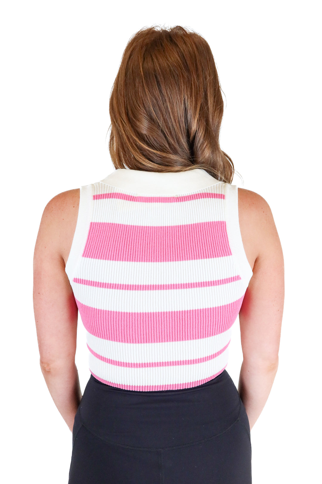 more to come pink and cream striped knit polo NWT (S; retail $52)