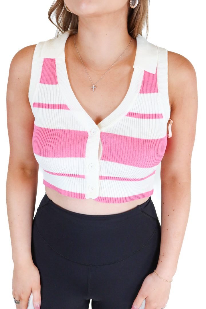 more to come pink and cream striped knit polo NWT (S; retail $52)