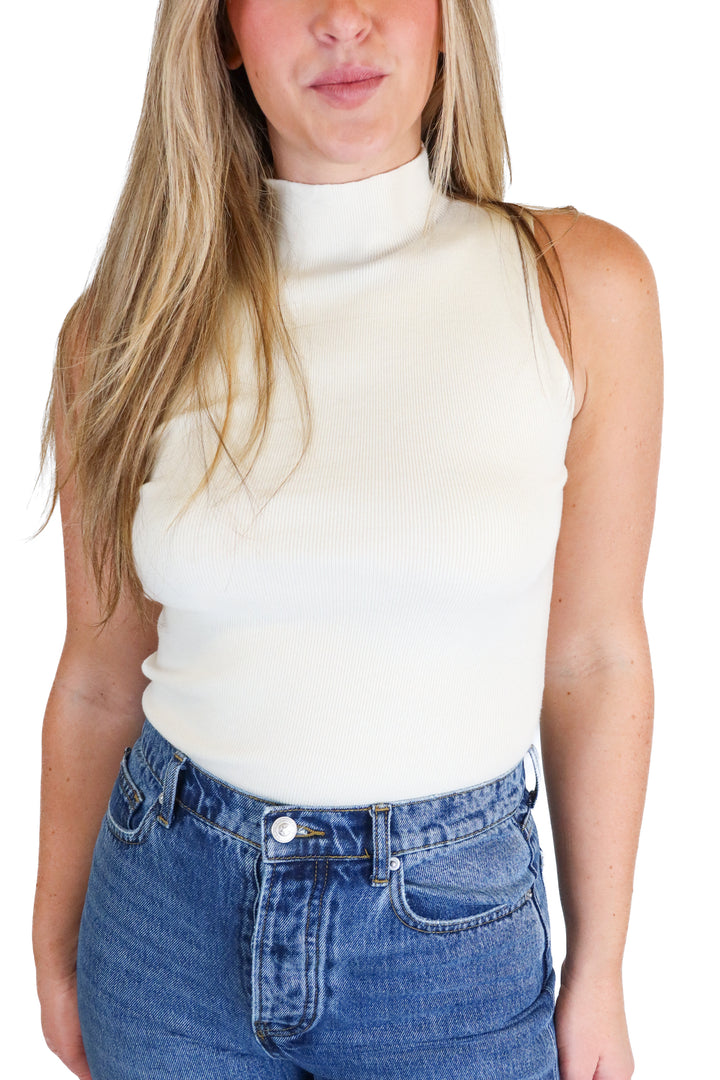 Dress Forum Cream Mock Neck Sleeveless Bodysuit NWT (S)