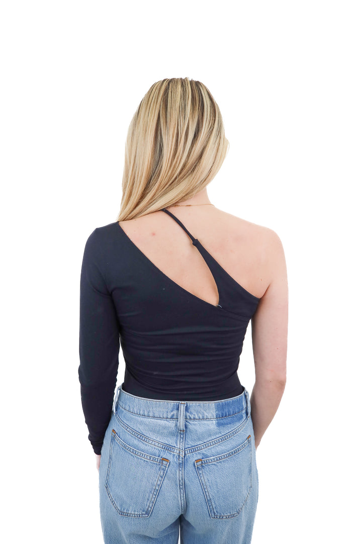 Abercrombie and Fitch black one sleeve bodysuit NWT (S)
