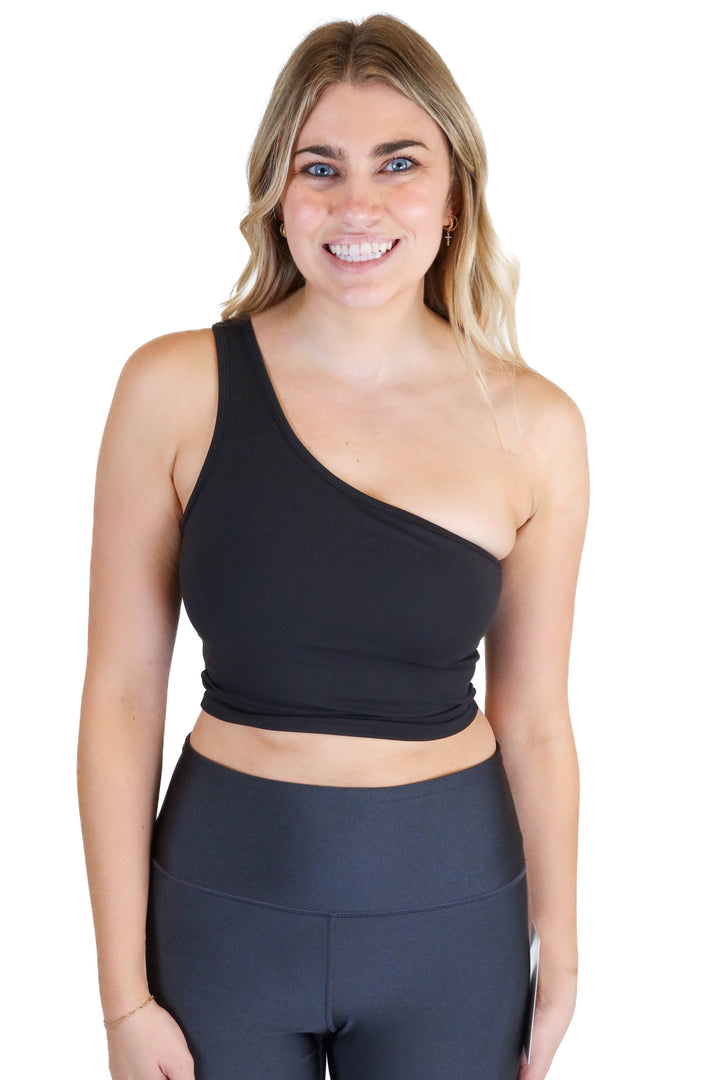 P'tula black one shoulder sports bra NWT (S)