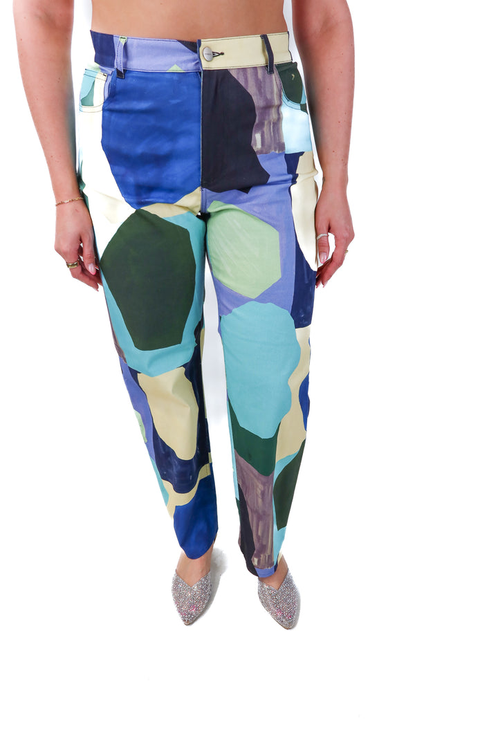 miaou abstract wide leg jeans (m; retail $207)