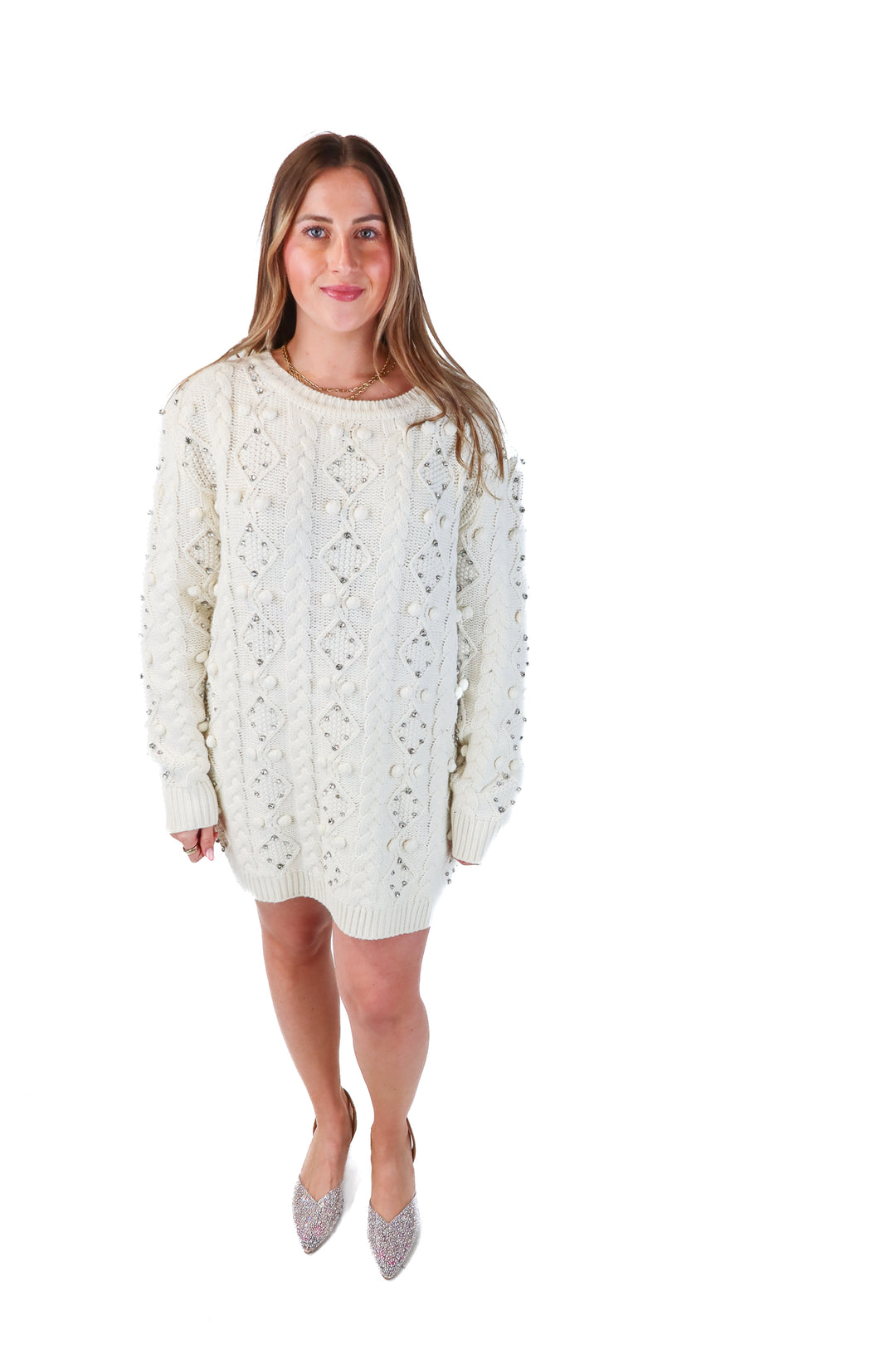 retrofete white rhinestone sweater dress (xl; retail $400)