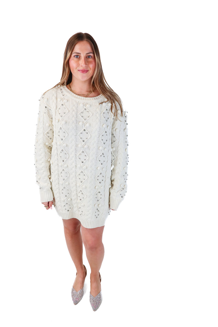 retrofete white rhinestone sweater dress (xl; retail $400)