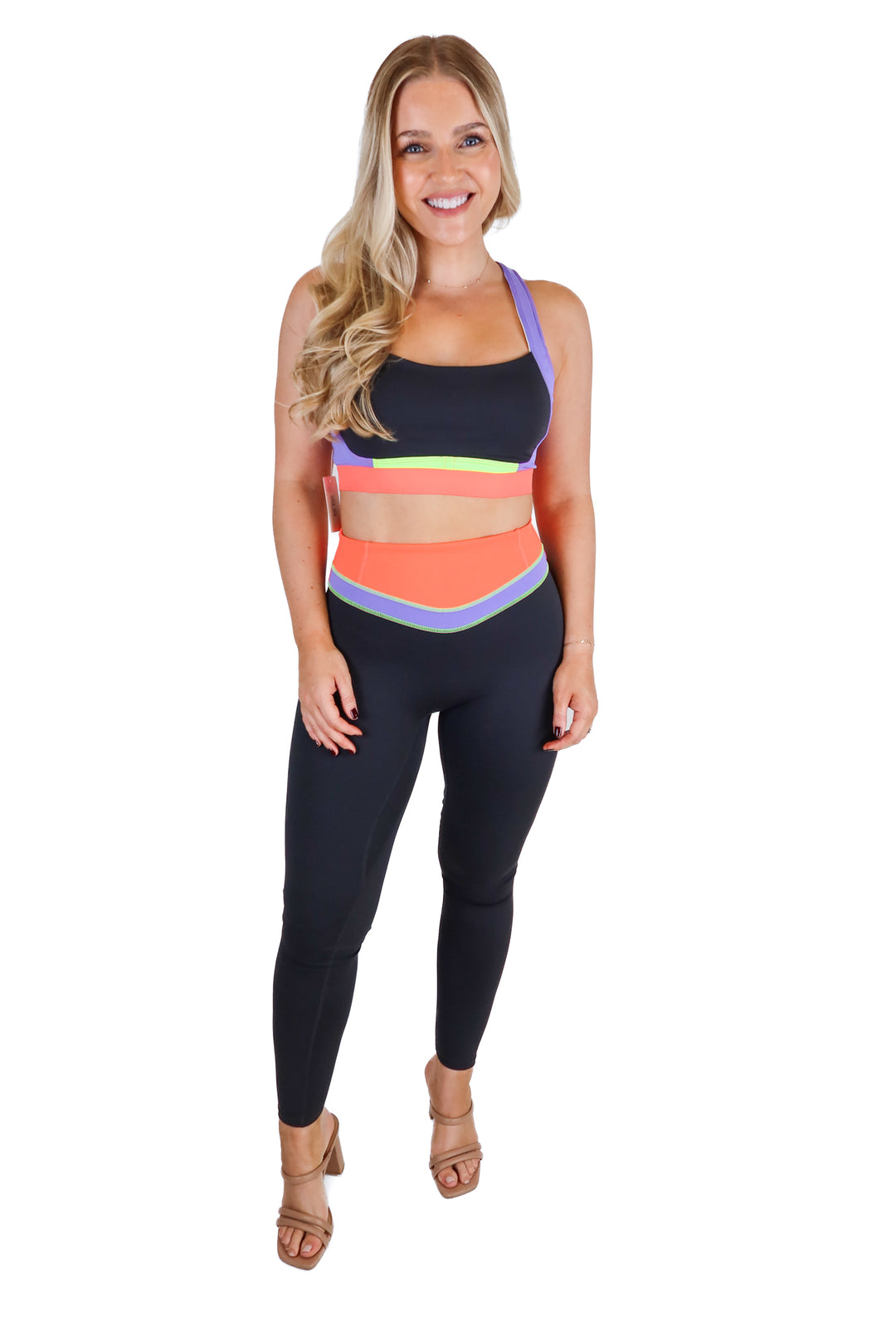 Vitality Black/Purple/Lime/Orange Sports Bra & Legging Set (M)