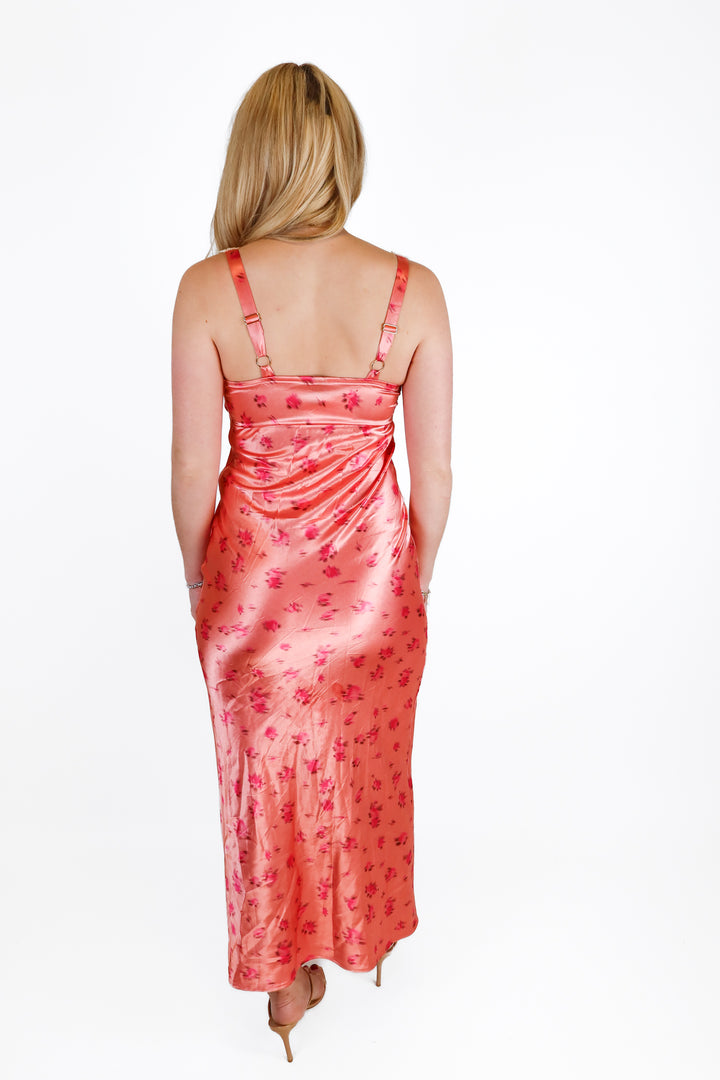 pink floral lace maxi dress (xs)