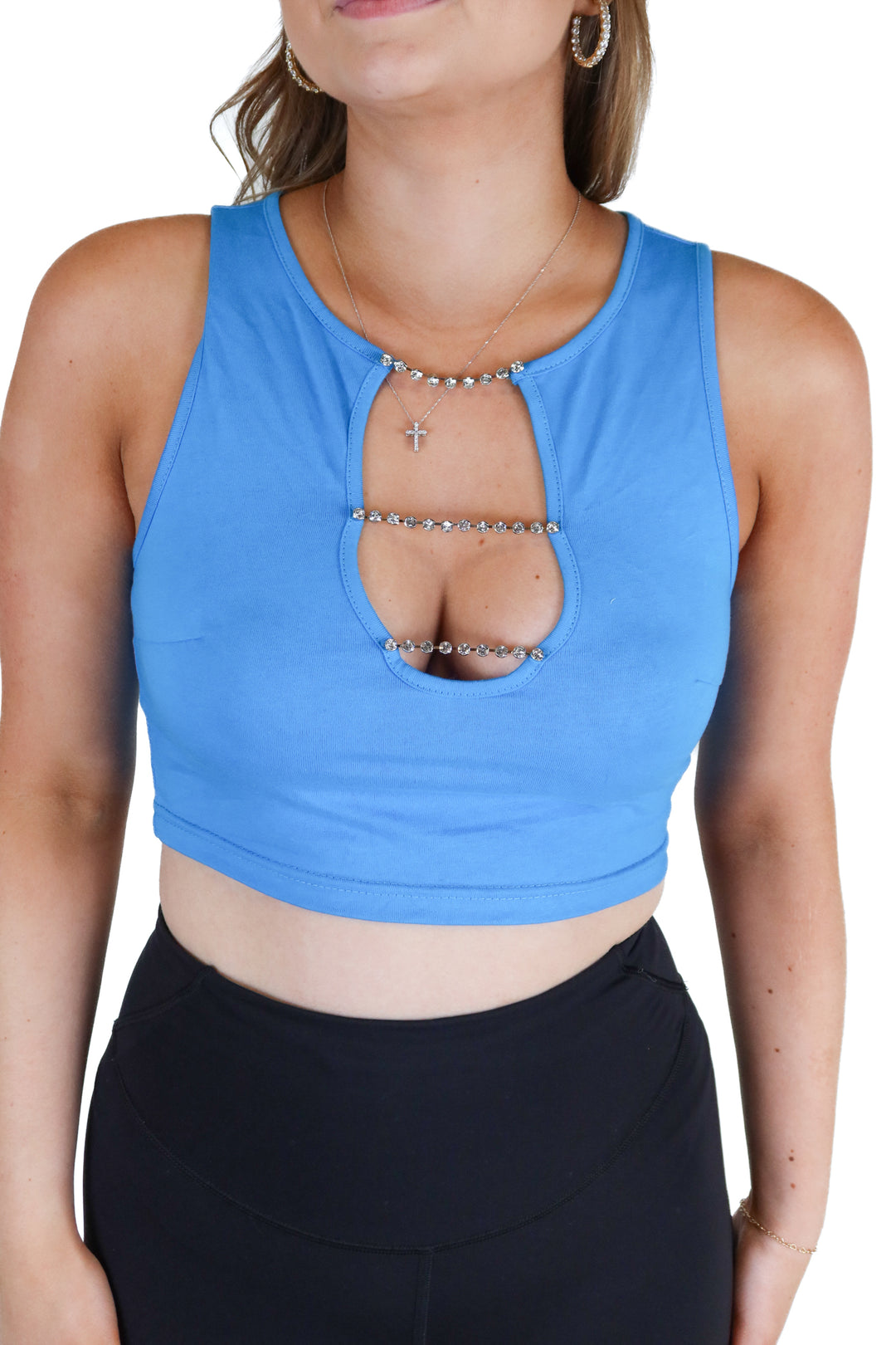 superdown blue rhinestone detail tank NWT (S; retail $58)