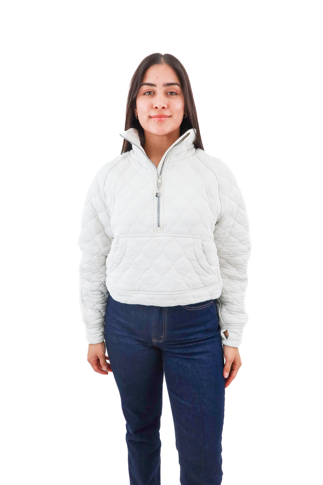 lululemon white quilted half zip pullover (xs; retail $128)