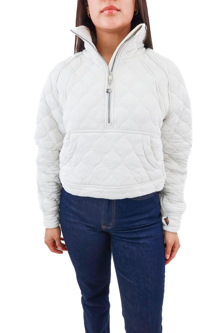 lululemon white quilted half zip pullover (xs; retail $128)