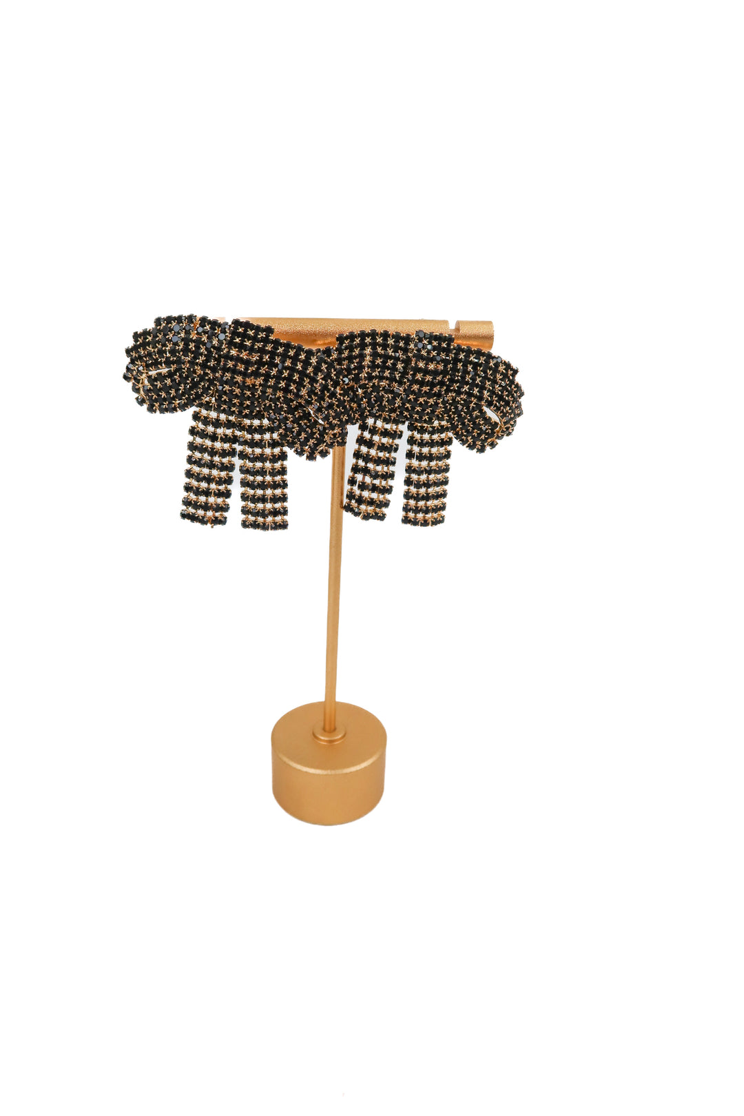 black gem gold bow statement earrings