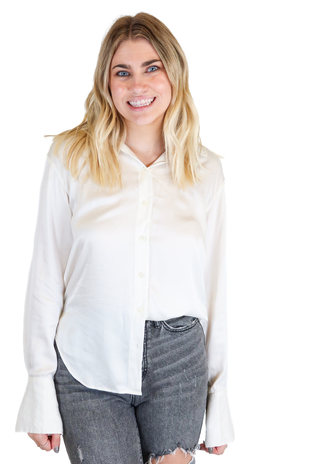 frame silk white long sleeve button up (s)