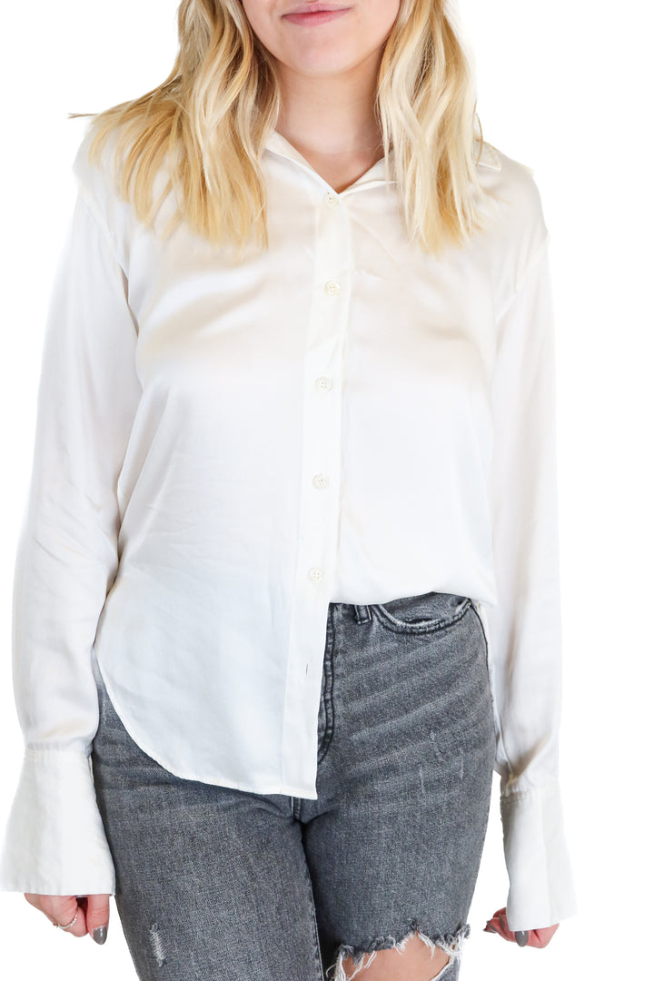 frame silk white long sleeve button up (s)