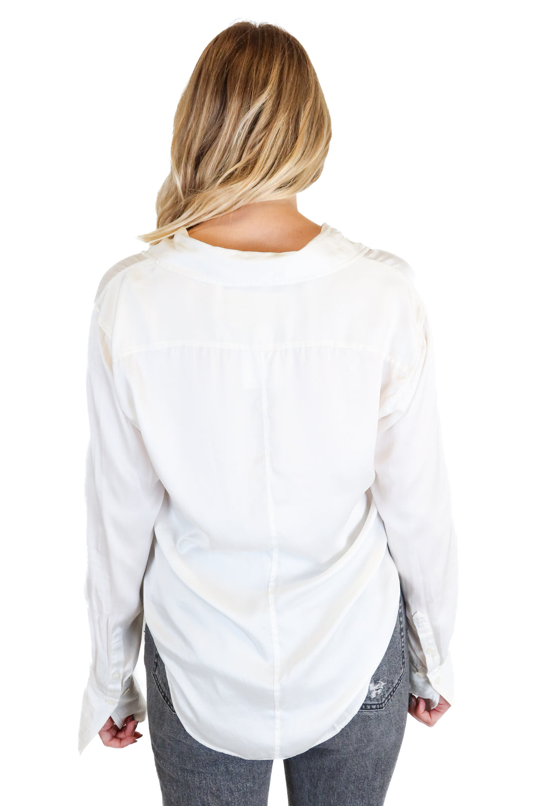 frame silk white long sleeve button up (s)