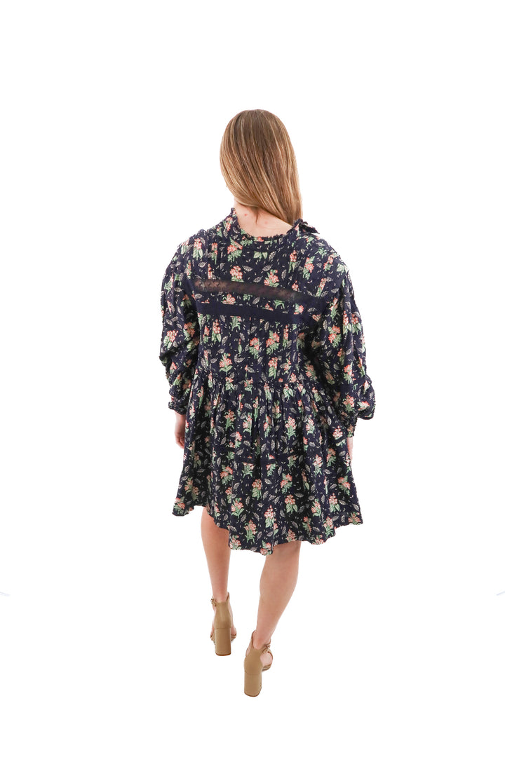 pilcro black floral long sleeve mini dress (xs; retail $138)