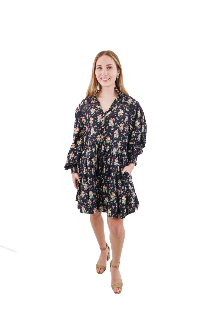 pilcro black floral long sleeve mini dress (xs; retail $138)