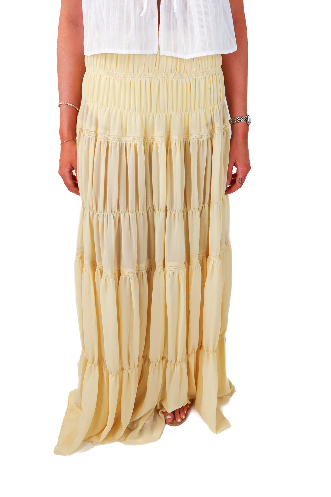camila coelho yellow sheer maxi skirt NWT (m; retail $268)