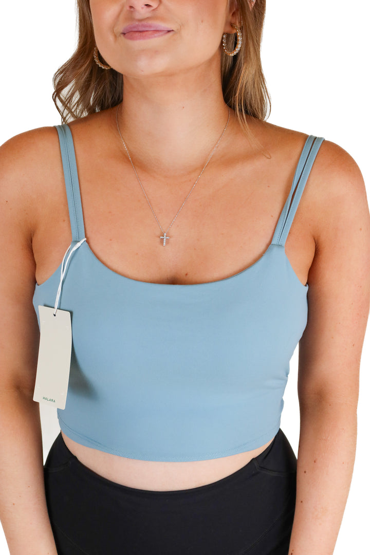 Halara Fog Blue Activewear Twisted Back Top NWT (S; retail $29.95)
