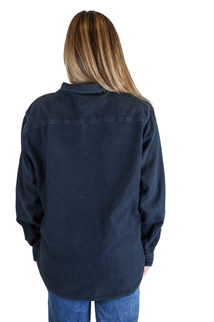 O'Neil dark wash denim button up (L)