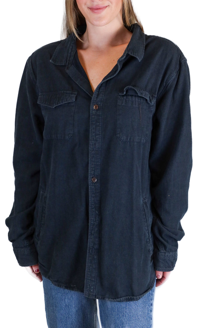 O'Neil dark wash denim button up (L)