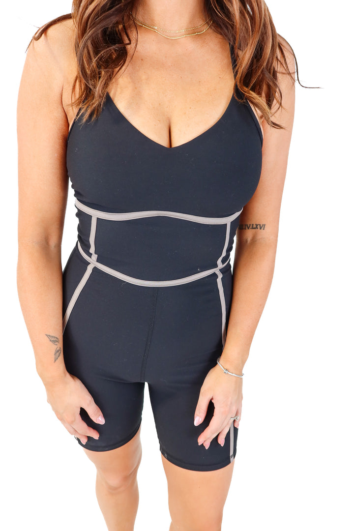 YPB black/mauve active romper (M; retail $60)