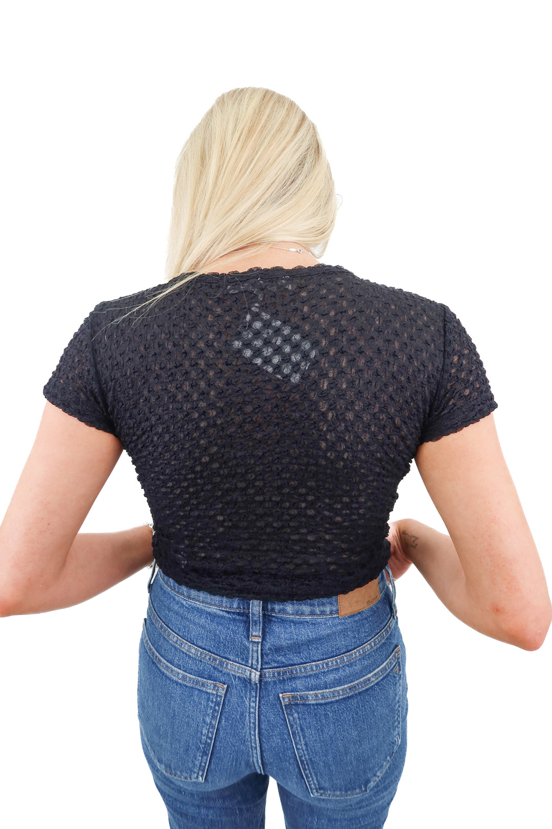 FRAME sheer black short sleeve top (S)
