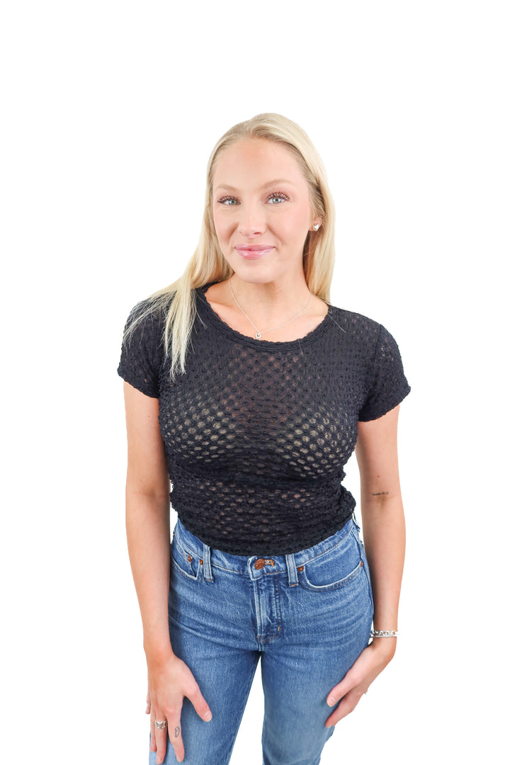FRAME sheer black short sleeve top (S)