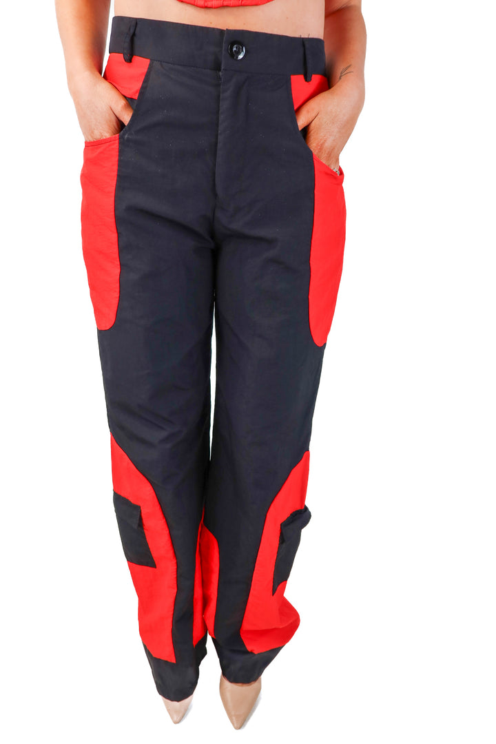 fashion nova black/red windbreaker pants (L)
