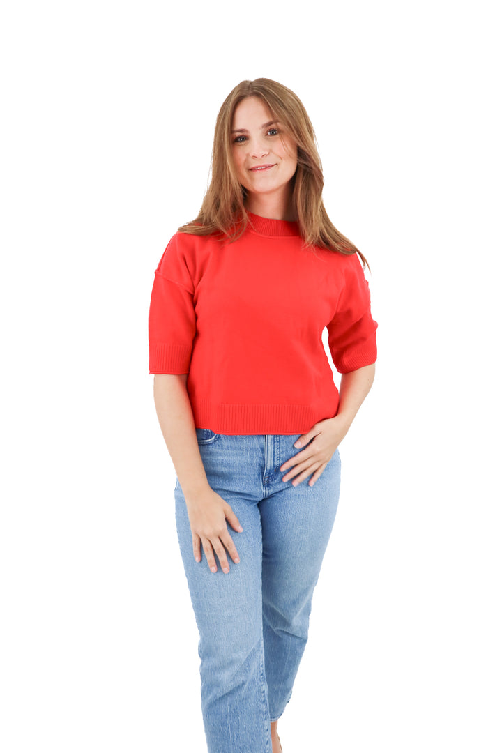 red knit short sleeve top (xs)