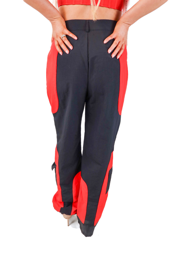 fashion nova black/red windbreaker pants (L)