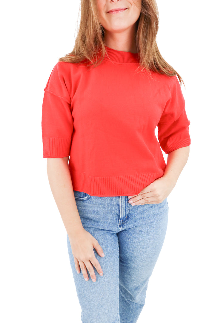 red knit short sleeve top (xs)
