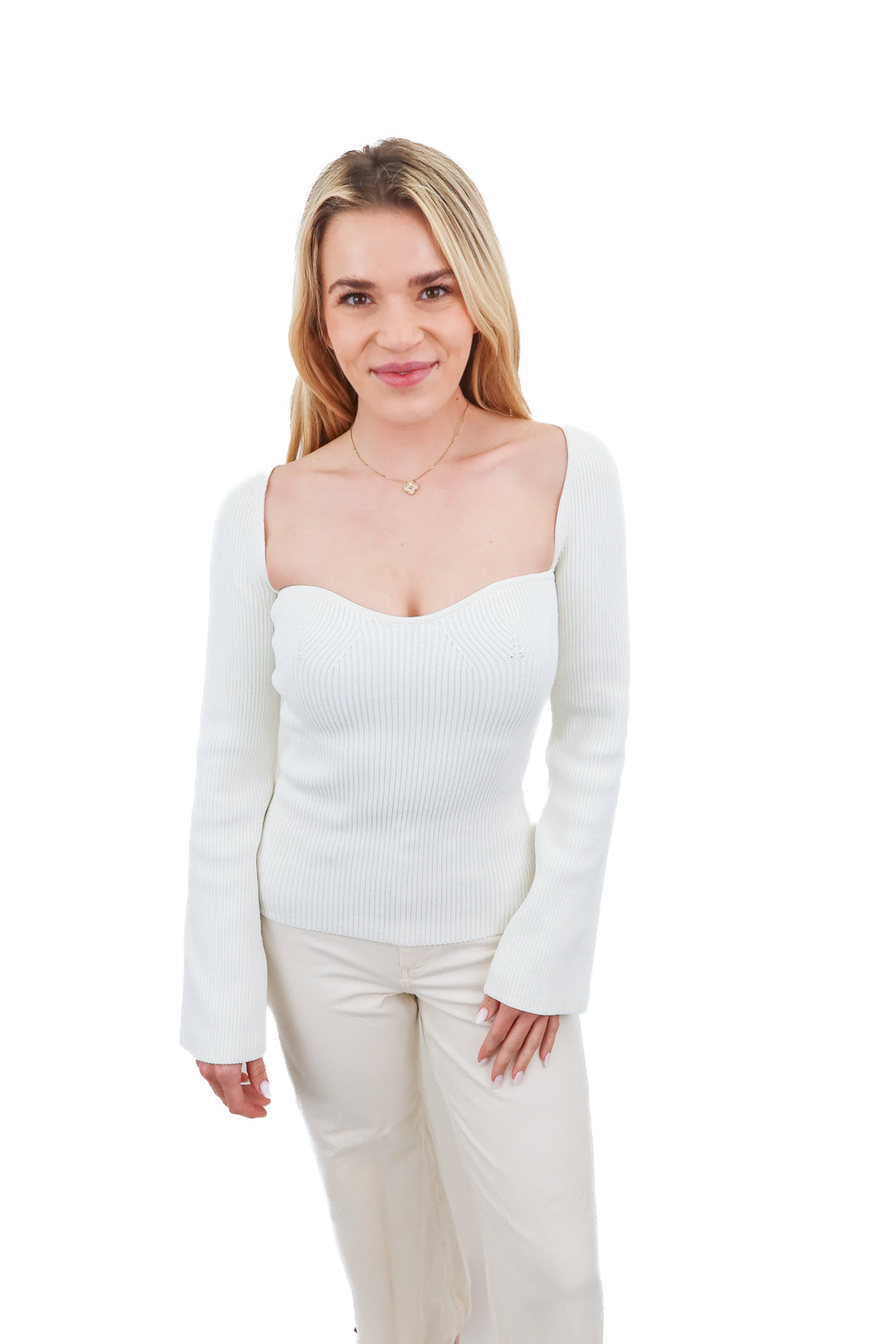 Pixie Market white ribbed fitted top (S)