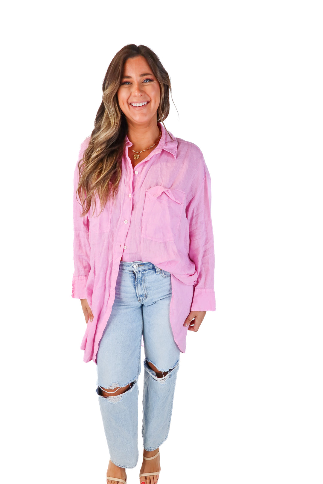 SOLD zara pink button up shirt dress (L)