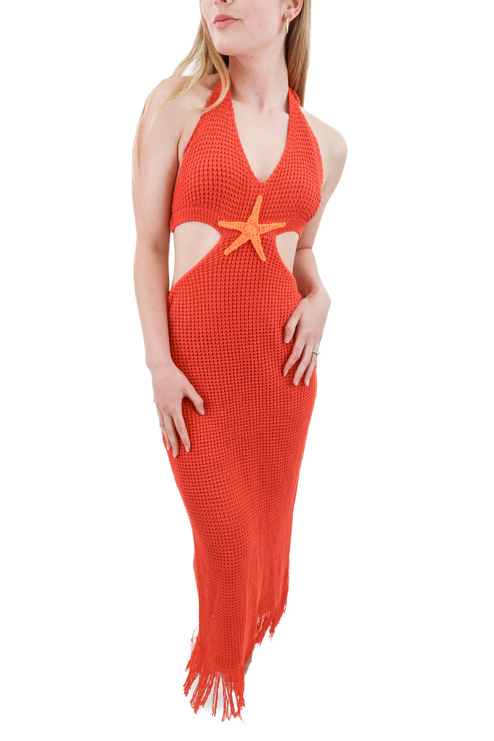 cupshe x lexi rivera crochet orange fringe dress nwt (s)