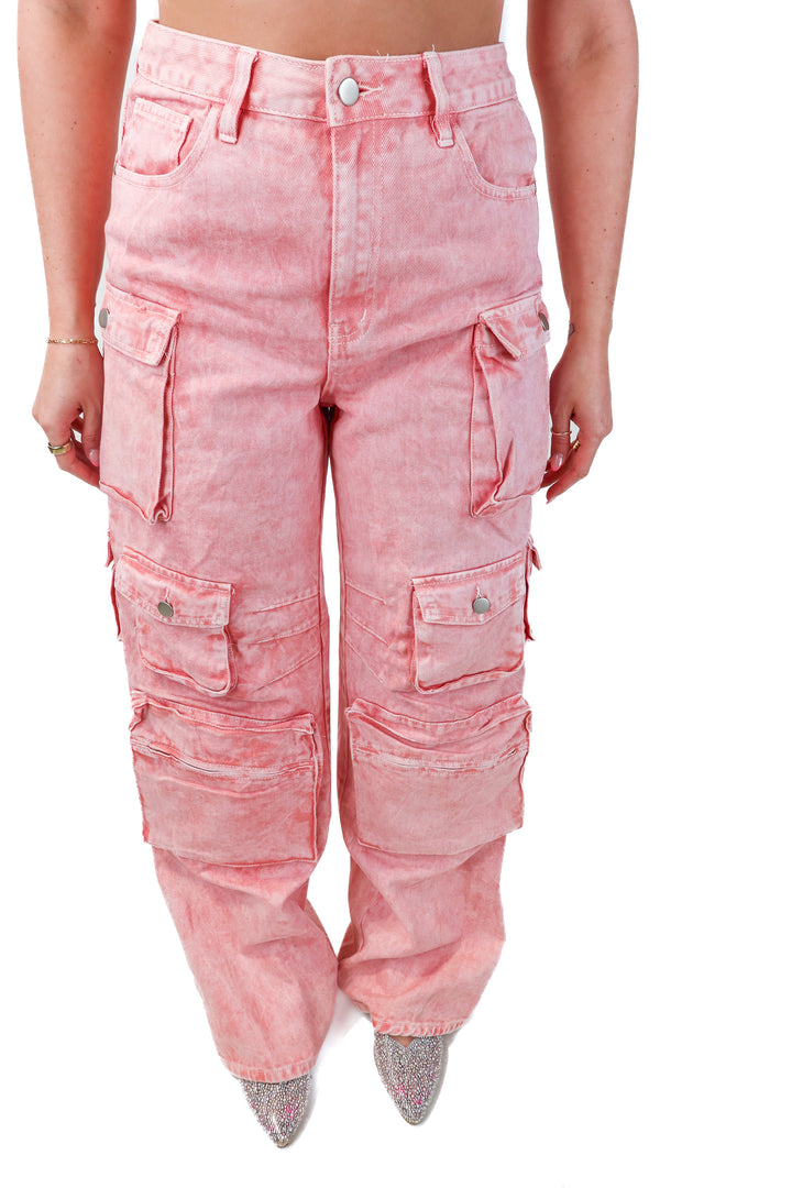 fashion nova pink cargo pants (L*)