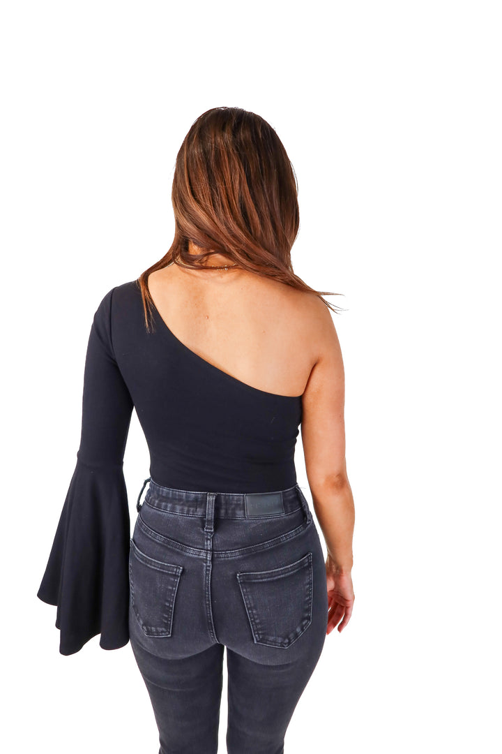 LPA black one shoulder bodysuit (s; retail $85)